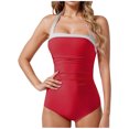 thumbnail image 1 of Bikini de Corte Alto de Mujer de Color Sólido con Cojín de Pecho, Correa sin Espalda Sexy sin Soporte de Acero, 1 of 4