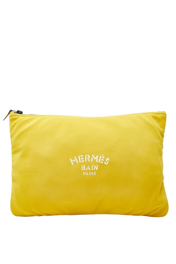Pre-Owned Hermes Herms Truth Flat Neoban GM Pouch Clutch Bag in Yellow Polyamide... (Good)