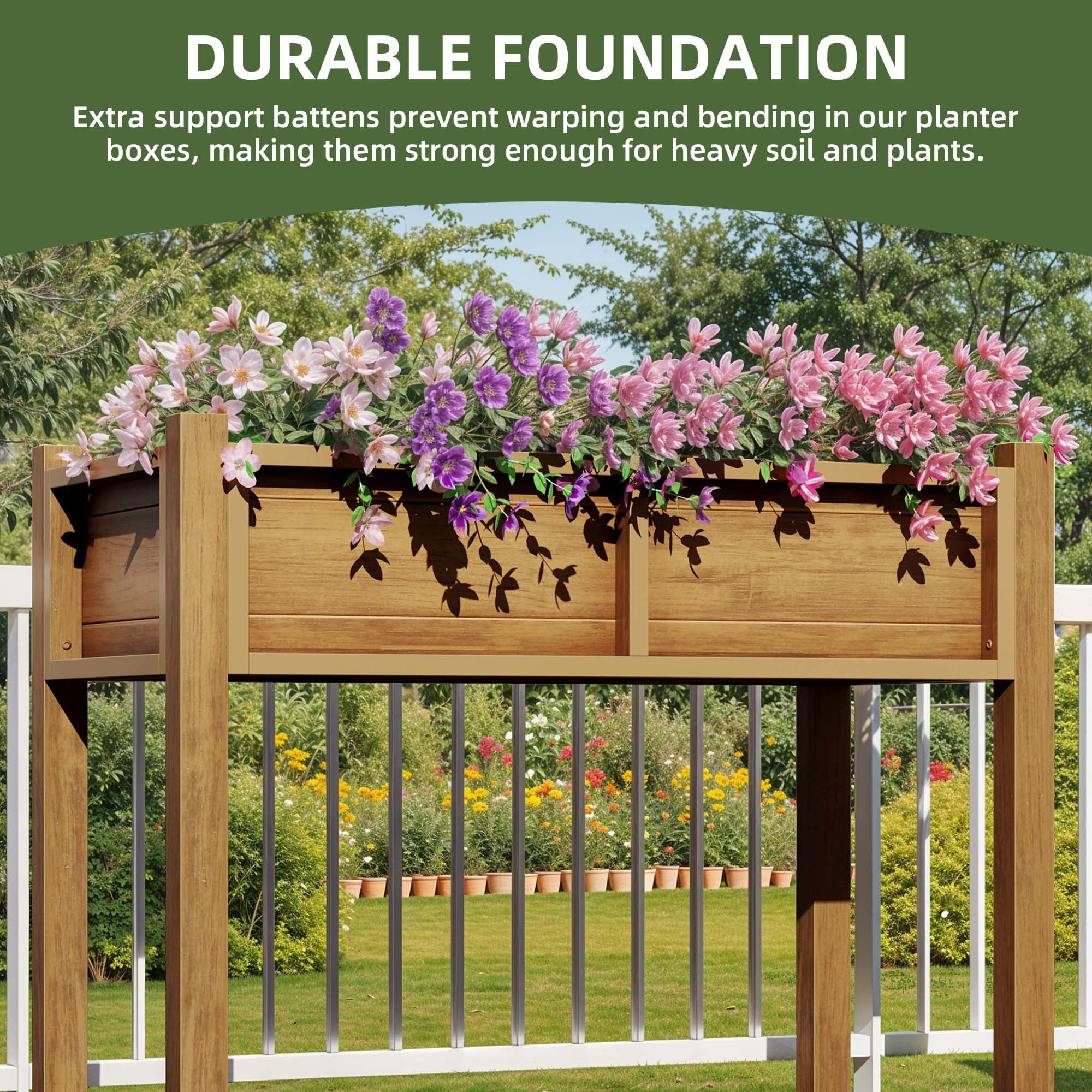 Uforic 34"W HIPS Elevated Planter Box, Weatherproof Raised Garden Bed with Drainage, Natural