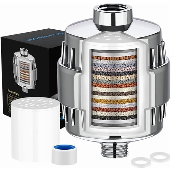 Cnshop 20-Stage Shower Filter, Polished Chrome Hard Water Filter with Replaceable Cartridge for Chlorine Removal
