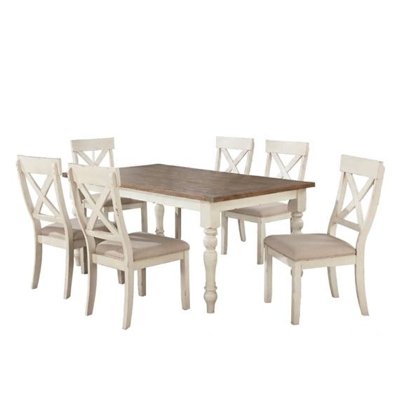 Roundhill Furniture Prato 30'' Height 7-piece Dining Set, Antique White and Distressed Oak