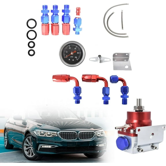 labwork Universal Adjustable Fuel Pressure Regulator Kit Aluminum with 0-100 Psi Pressure Gauge AN-6 Fuel Line Hose Fitting Connectors Kit Blue & Red