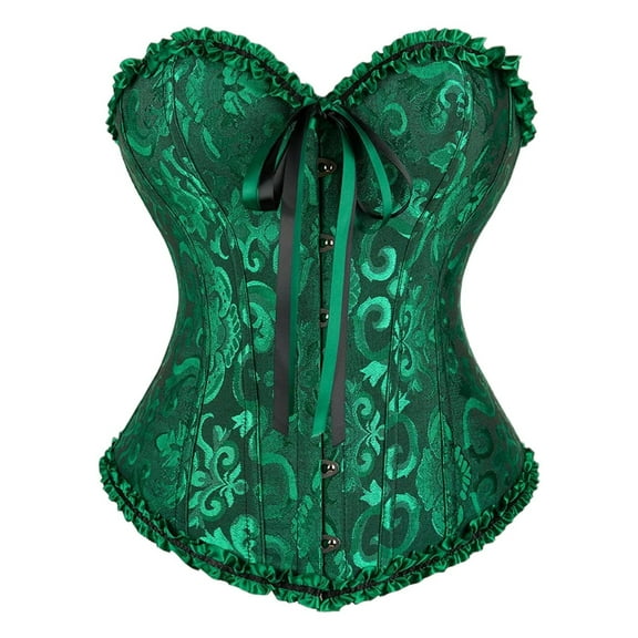 Renaissance Corset Elegant Jacquard Corset Front Hook Closure Tummy Control Bustier Corset Shapewear Green S