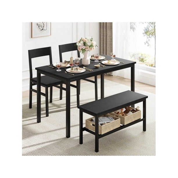 4-person dining mesa set moderno kitchen mesa con sillas y bench ideal para para small spaces. features a metal frame y almacenamiento rack perfect para apartments