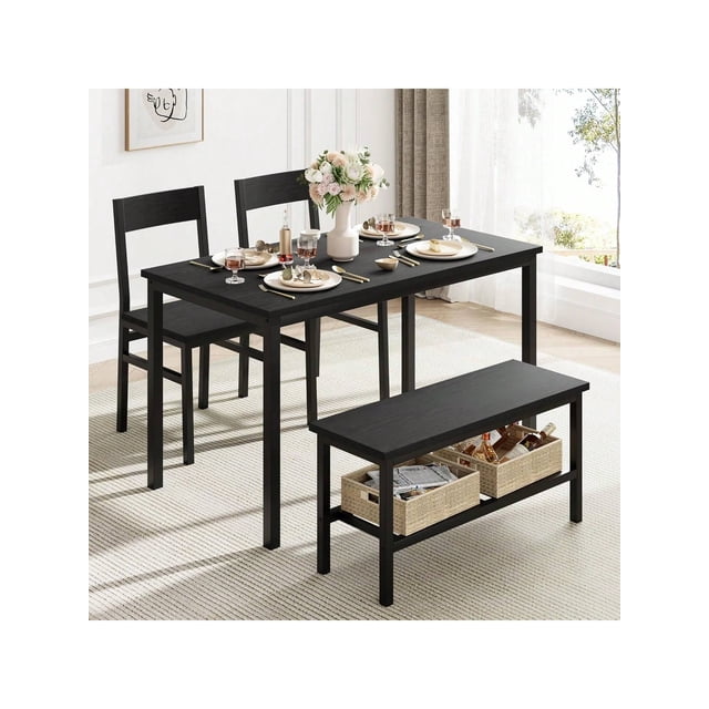Bingirl Dining Table Set For 4 Modern Kitchen Table With Chairs And Bench For Small Space 4Person Dining Room Table Set With Metal Frame And Storage Rack Dinette Set For Apartment