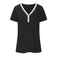 thumbnail image 4 of Wycnly Womens Tops Button Down Plus Size Comfy Knitted Ribbed Tunic Shirts Summer Casual Solid V-Neck Short Sleeve Blouse Black l, 4 of 6