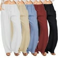 thumbnail image 2 of FLMEI Women's Cotton Linen Pants Drawstring High Waisted Casual Pants Summer Loose Fit Wide Leg Trousers for Womens S-XXXL, 2 of 8