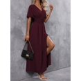 thumbnail image 4 of Red Violet V-Neck Butterfly Sleeve High Slit Maxi Dress For Women, 4 of 7