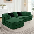 thumbnail image 2 of 106" Teddy Fabric, No Assembly, 32D High Density Sponge Boneless Sofa, Contrast Color Design, Fluffy Comfy Couch with L-Shaped Chaise for Living Room (Green), 2 of 11