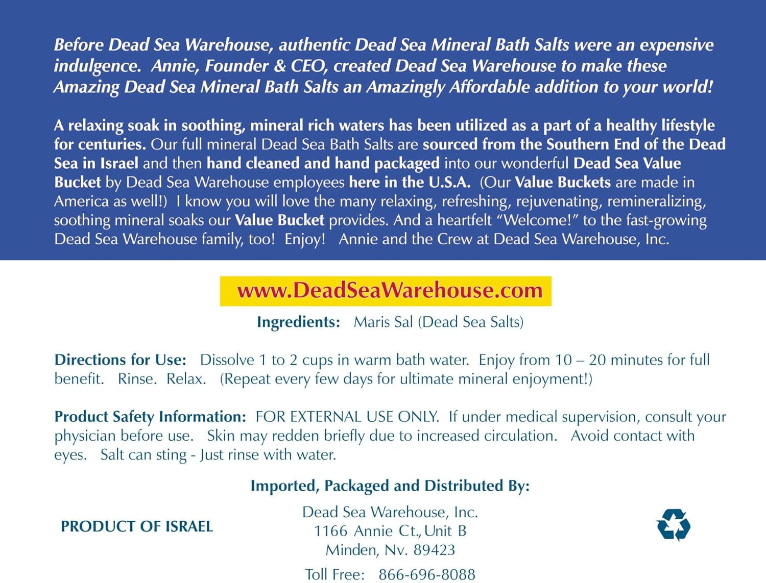 Dead Sea Warehouse Amazing Minerals Dead Sea Bath Salts for Natural Muscle Pain Relief, 5 lbs