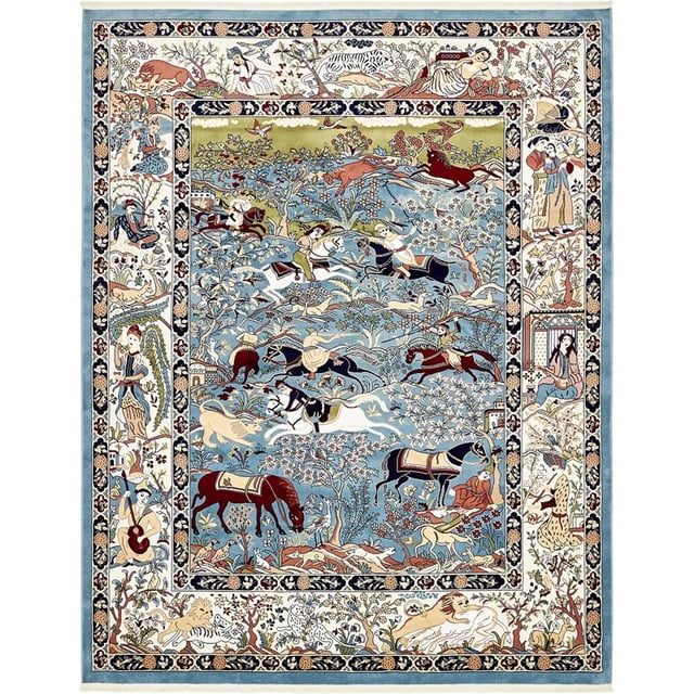 Unique Loom Tapis Texturé Narenj Scène de Chasse 8' x 10' Rectangle Bleu/tan
