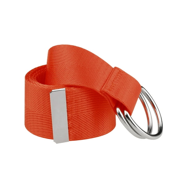 Cinturón de doble hebilla en D para damas, cinturón de lona de color sólido, cinturones ajustables para la cintura, talla única, rojo naranja