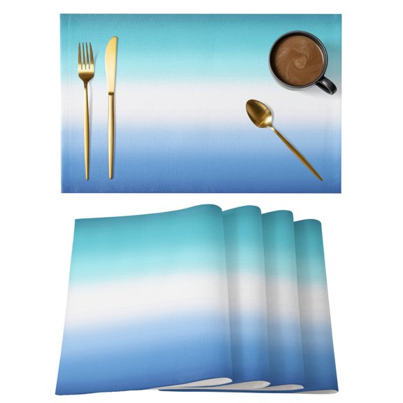 Blue Green Gradient Placemats Set of 2, Abstract Minimalist Modern Smooth Transition Non-Slip Place Mats Washable Table Mats for Kitchen Dining Table Decorations Indoor/Outdoor