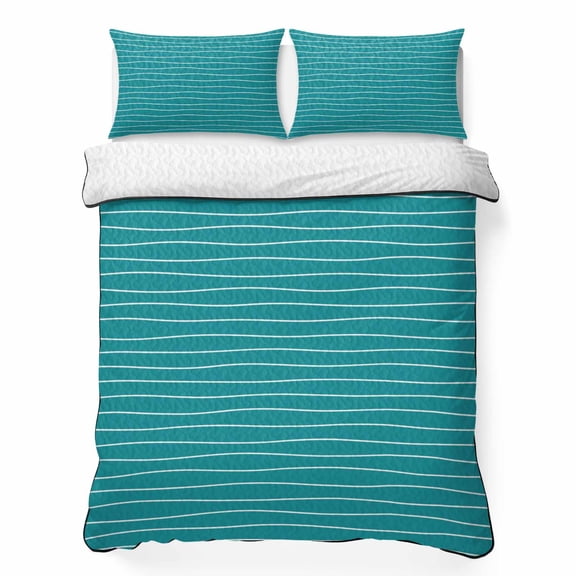 Quilts Twin XL Size Bedding Set, Teal Striped Lightweight Quilted Comforter, Modern Minimalist Boho Horizontal Stripes Soft Reversible Bedspread Coverlet with Pillow Covers for All Season, 68" x 98"