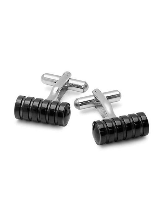 Silver and Black Stainless Steel Cufflinks For Men 26x18mm
