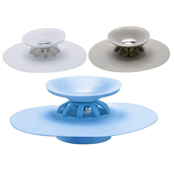 Tapón de desagüe de ducha multifunción y recogedor de pelo de 3 colores, tapa de desagüe de bañera de silicona y protector de colador para suelo, lavandería, cocina y baño de 4 pulgadas (paquete de 3) Xemadio SNFLD1618