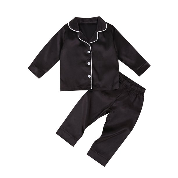 Musuos Toddler Baby Satin Silk Pajamas Set, ButtonDown 2Piece
