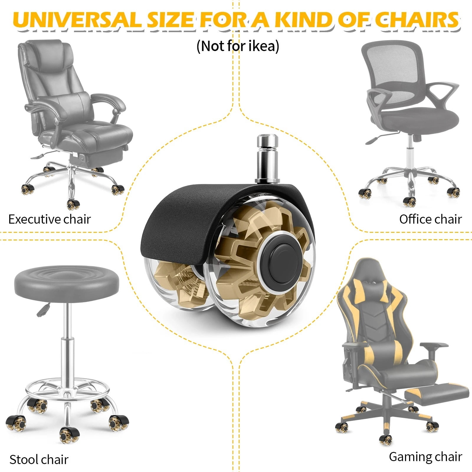 Set Of 5 Office Game Chair Wheels Replacement 2 Inch Heavy Duty Caster Wheels Quick & Quiet Rolling Chair Casters Universal Fit ,Quiet and Smooth