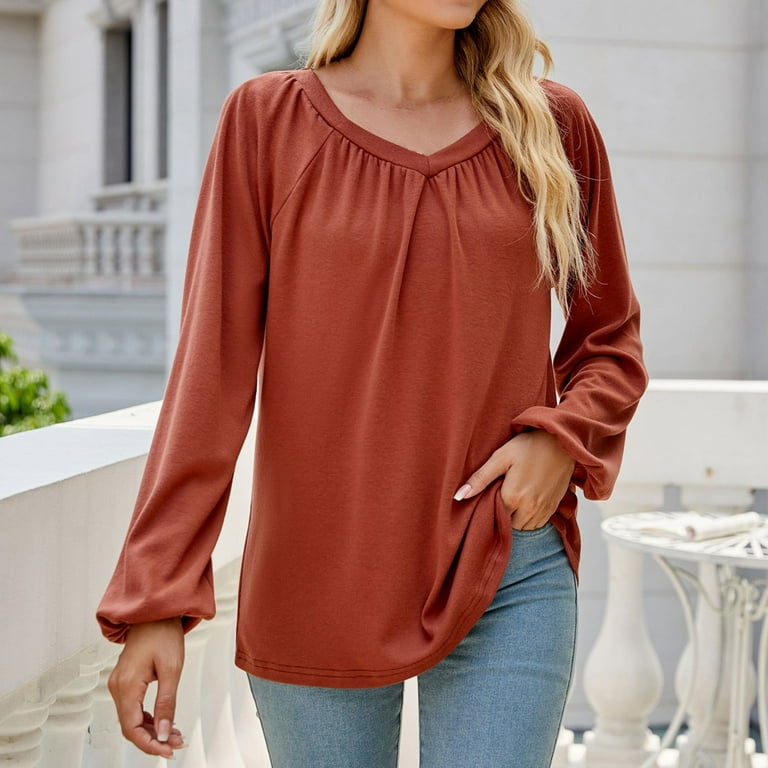 NKOOGH Shirt for Same Day Delivery Items Prime Long T Shirts for Leggings  for Women Women'S New Fall And Winter Solid Color Long Sleeved V Neck Loose