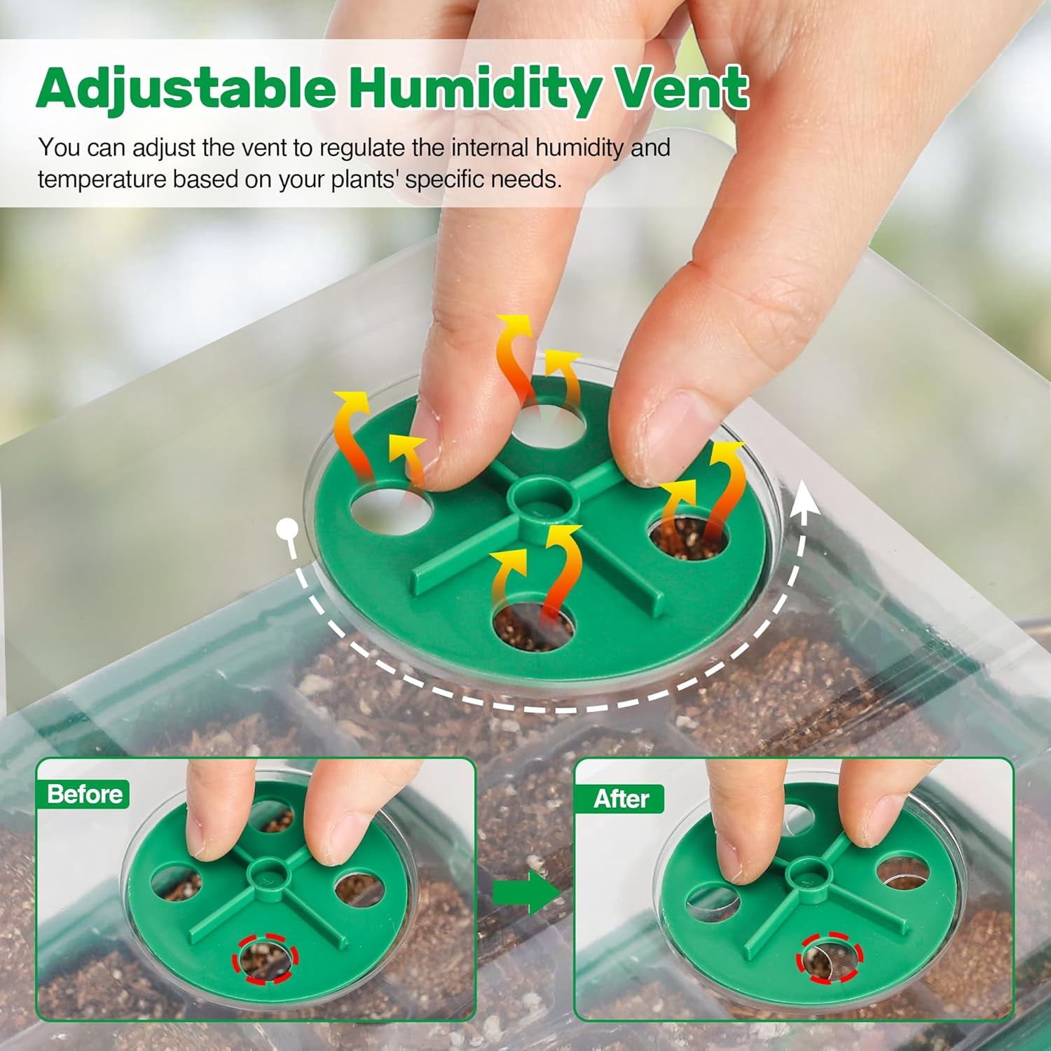 10 Packs Seed Starter Tray with Elevated Lid, 120 Cells Thicken Seed Starting Trays Kit with Adjustable Humidity Vent, Clear Cell Tray and Heightened Lids for Greenhouse & Gardens, Green