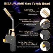 Propane Torch Head Torch Map GasTorch Kit Welding Torch Brazing Torch Trigger Start Ignition for High Intensity