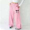 thumbnail image 2 of Baseball Pants Youth Boys Size 14-16 Girls' Straight Leg Sweatpants Drawstring High Waisted Baggy Joggers Pnats with Pockets Cute Bow Printed Sports Pants 8-12 Years, 2 of 4