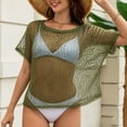 thumbnail image 3 of Vinsonshop Crochet Swimsuit Cover Ups for Women Short Sleeve Knit Sweater Hollow Out Mesh Tops Casual Summer Beachwear Sheer Bathing Suit Pullovers Tunic Blouse Dark Green S, 3 of 3