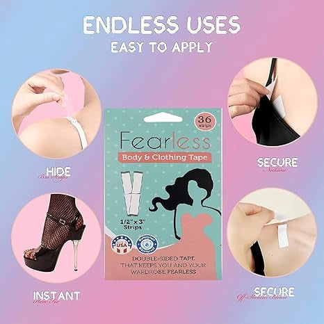 Fearless Double Sided Tape For Fashion, Clothing And Body - 36 Strips in one pack| Pack of 2