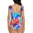 thumbnail image 6 of Yiaed Bright Flowers Print Women's Ruffled One Piece Swimsuit V Neck Swimwear Slimming Monokini for Woman-XX-Large, 6 of 8