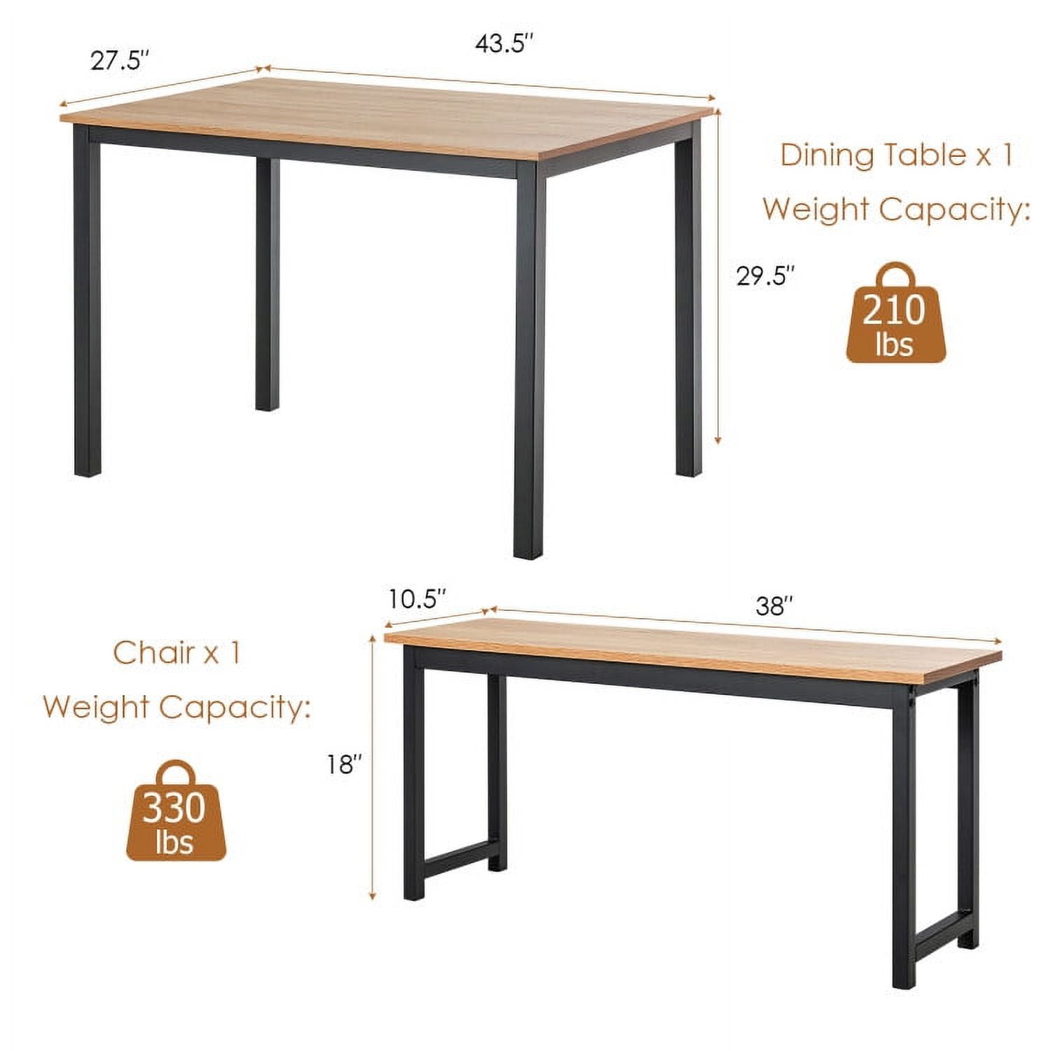 Finihen Dining Set, Dining Table Set, 3 Pieces Dining Table Set with 2 Benches for Dining Room Kitchen Bar, Natural Finihen Dining Set, Dining Table Set, 3 Pieces Dining Table Set with 2 Benches for Dining Room Kitchen Bar, Natural