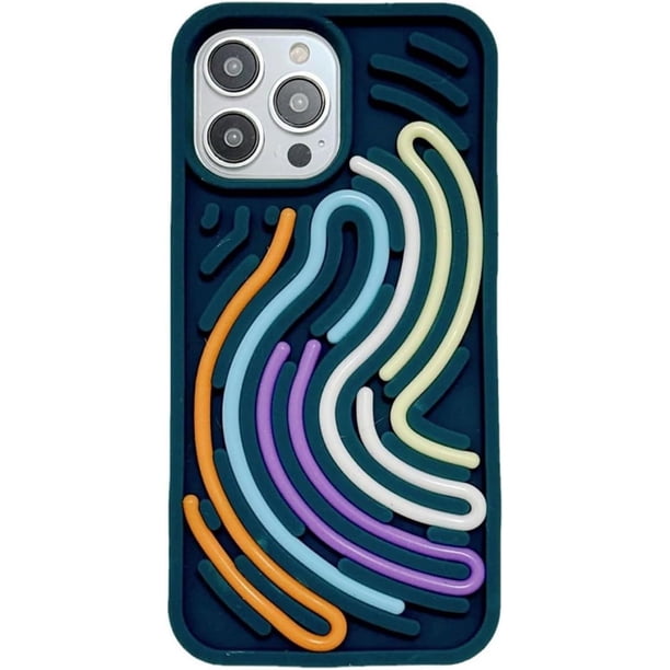 Funda de silicona estereoscópica 3D para teléfono de descompresión sensorial, divertida funda de juego, funda protectora de rompecabezas de línea creativa para teléfono (líneas azules, 12promax