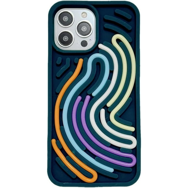 Funda de silicona estereoscópica 3D para teléfono de descompresión sensorial, divertida funda de juego, funda protectora de rompecabezas de línea creativa para teléfono (líneas azules, 12promax