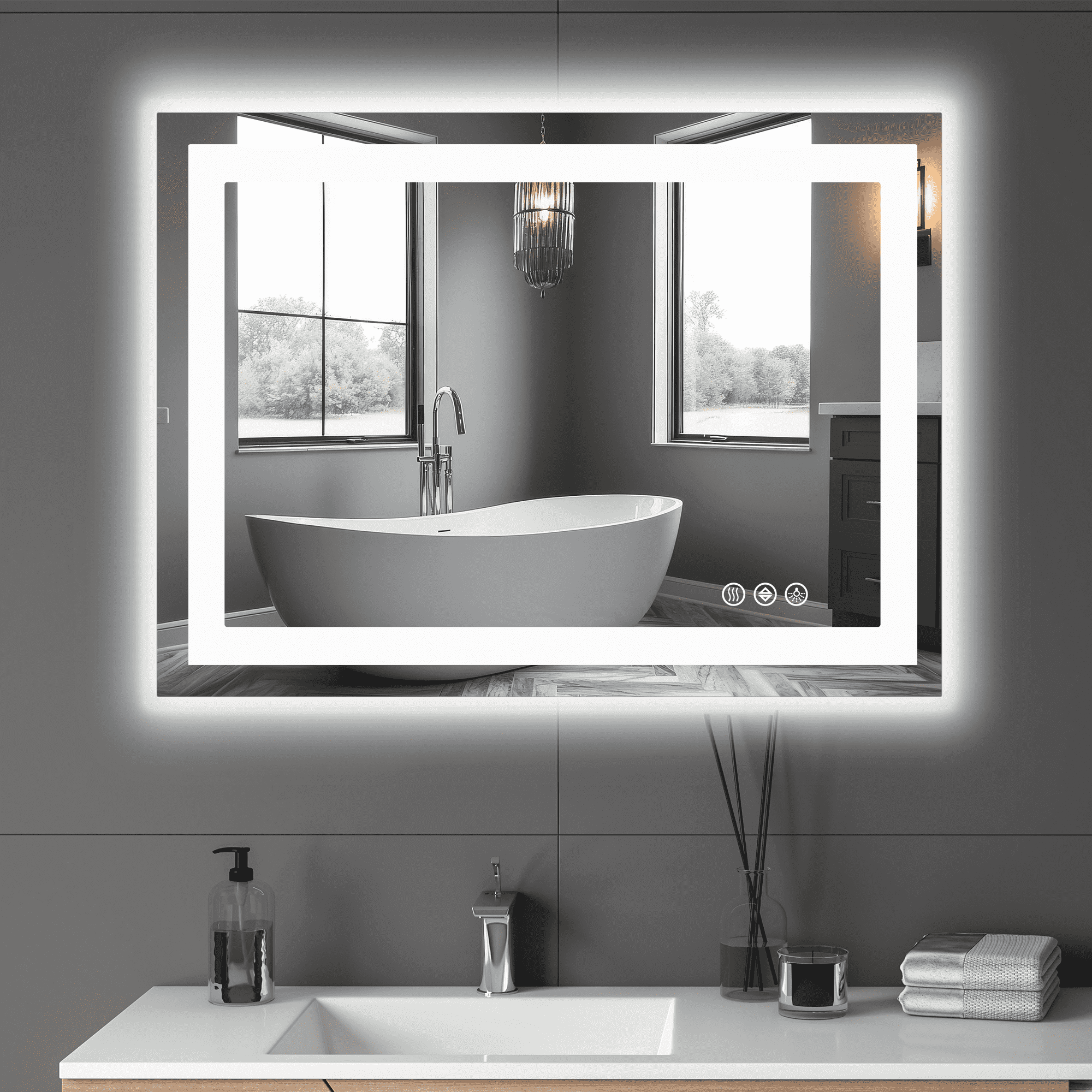 MAYEERTY 28"x36" Anti-fog LED Bathroom Mirror, Wall Mounted Vanity Mirror