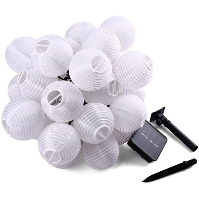Guirnalda de luces LED solares para exteriores, impermeables, decorativas, plegables, para decoración de jardín (blanco cálido, 5 m)