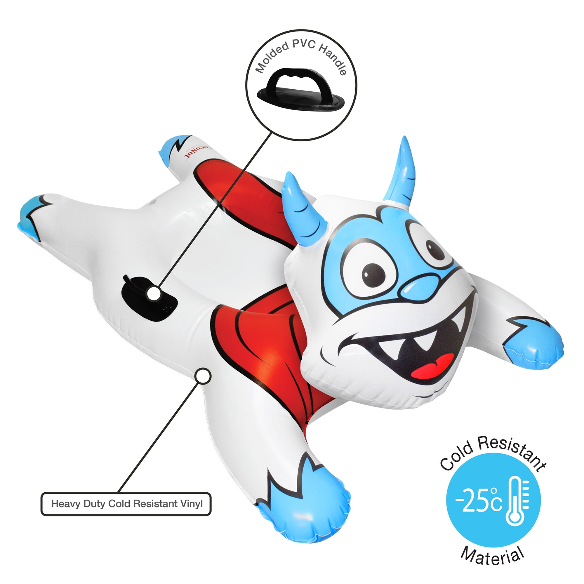 CocoNut Outdoor: Yeti Racer - 54x36" Snow Sled - Character Shaped Inflatable Winter Tobaggan, Cold Resistant PVC, 200lb Cap, Kids-Teens-Adults 8+
