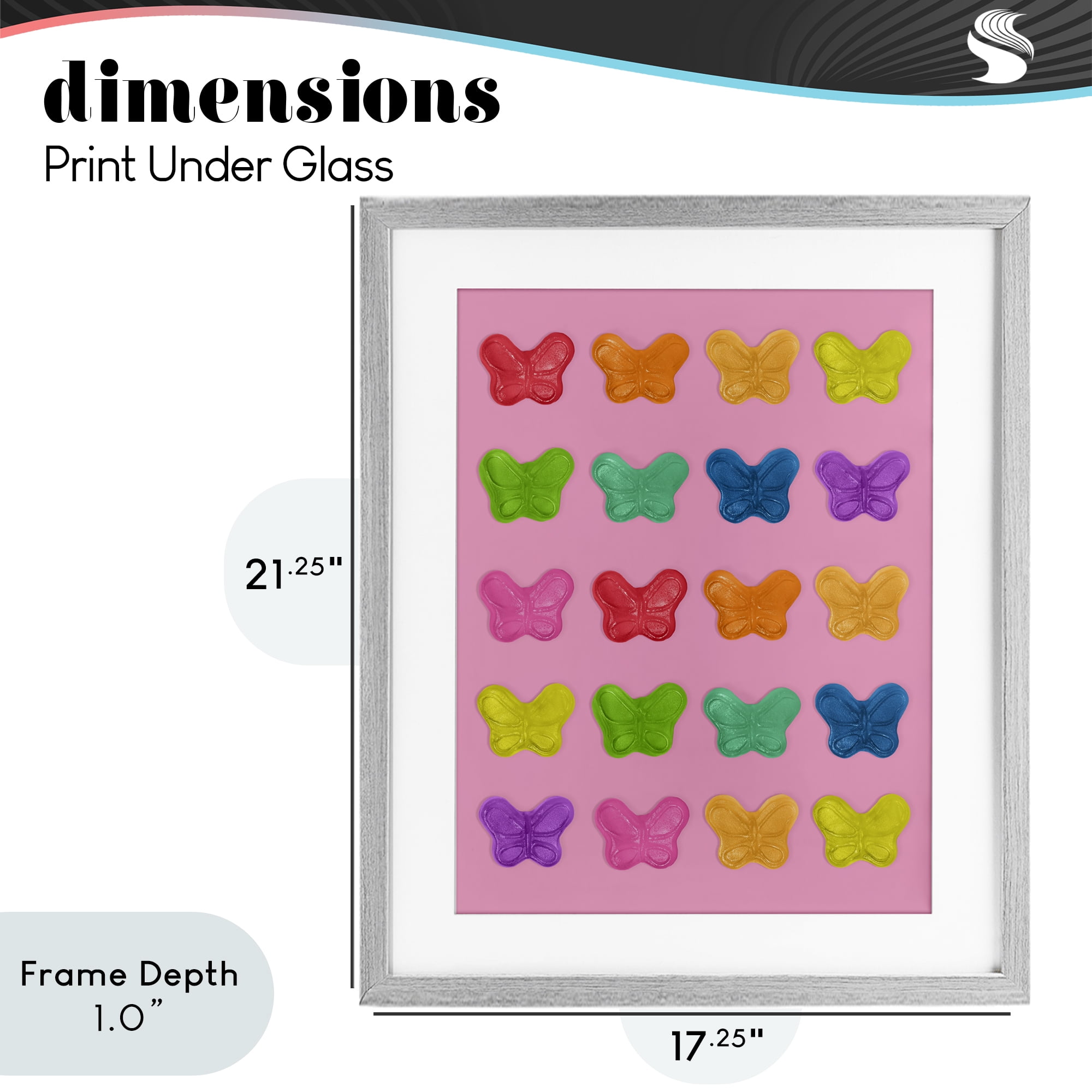 Stupell Industries Colorful Butterflies on Pink Gray Framed Print Under Glass, design by LISH Creative