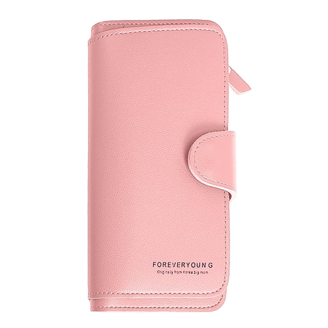 Fashion Leather Long Solid Colour Zip Purse Card ID Bag Ladies Purse Clutch Bag Phone Wallet Stand