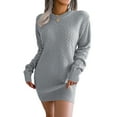 thumbnail image 2 of Women's Sweater Dress Knit Dress Long Sleeve Solid Color Plaid Base Layer Casual Winter Dress for Loungewear,Gray,L, 2 of 9