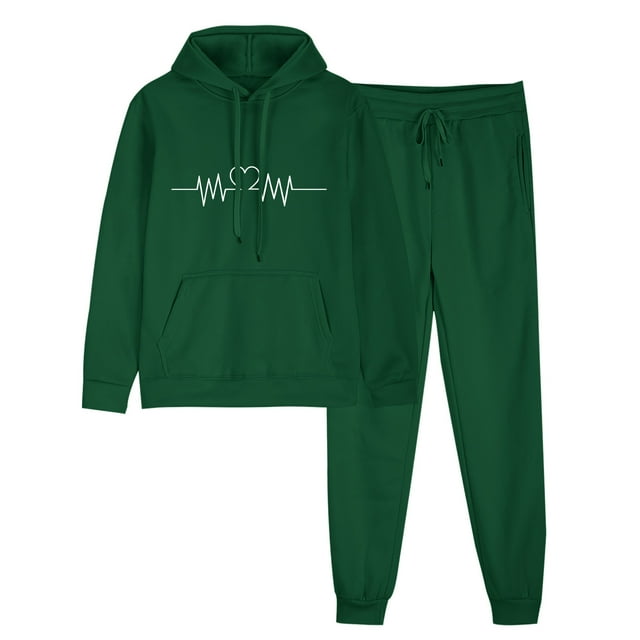 Kyusrd Ensembles de Chandails à Capuchon pour Femmes Imprimés Col Ras du Cou Manches Longues Poches Chandails à Capuchon et Pantalons de Jogging Taille Haute Élastique à Cordon 2025 Tendance Décontracté Survêtement Ample à Capuche Ensembles