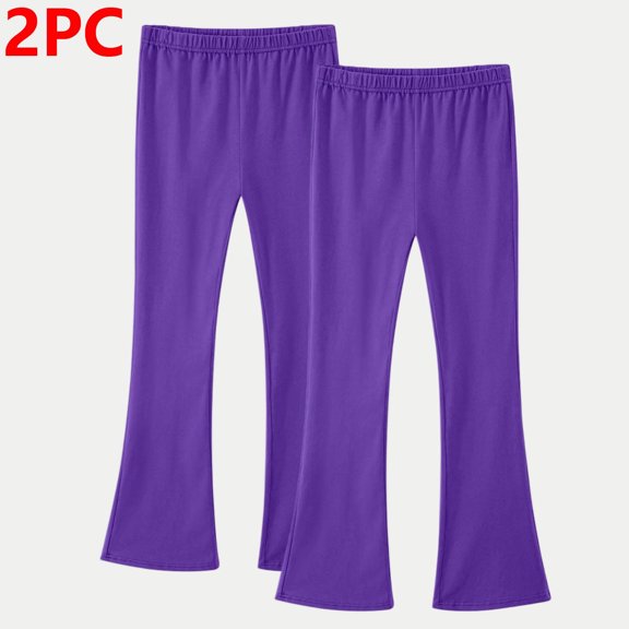 Ynynloco 2Pcs Girl's 100%Cotton Leggings High Waisted Flare Pants Yoga Bootcut Pants Solid Color Casual Full Length Bell Pants