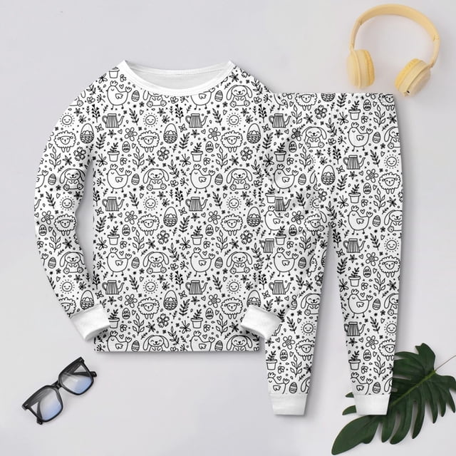 Ensemble de Vêtements de Maison Peints à la Main pour Enfants Garçons Filles Ensemble de Pyjama à Colorier Vêtements de Nuit et Robe de Nuit pour Petits Confortable Tissu Doux et Design Ludique