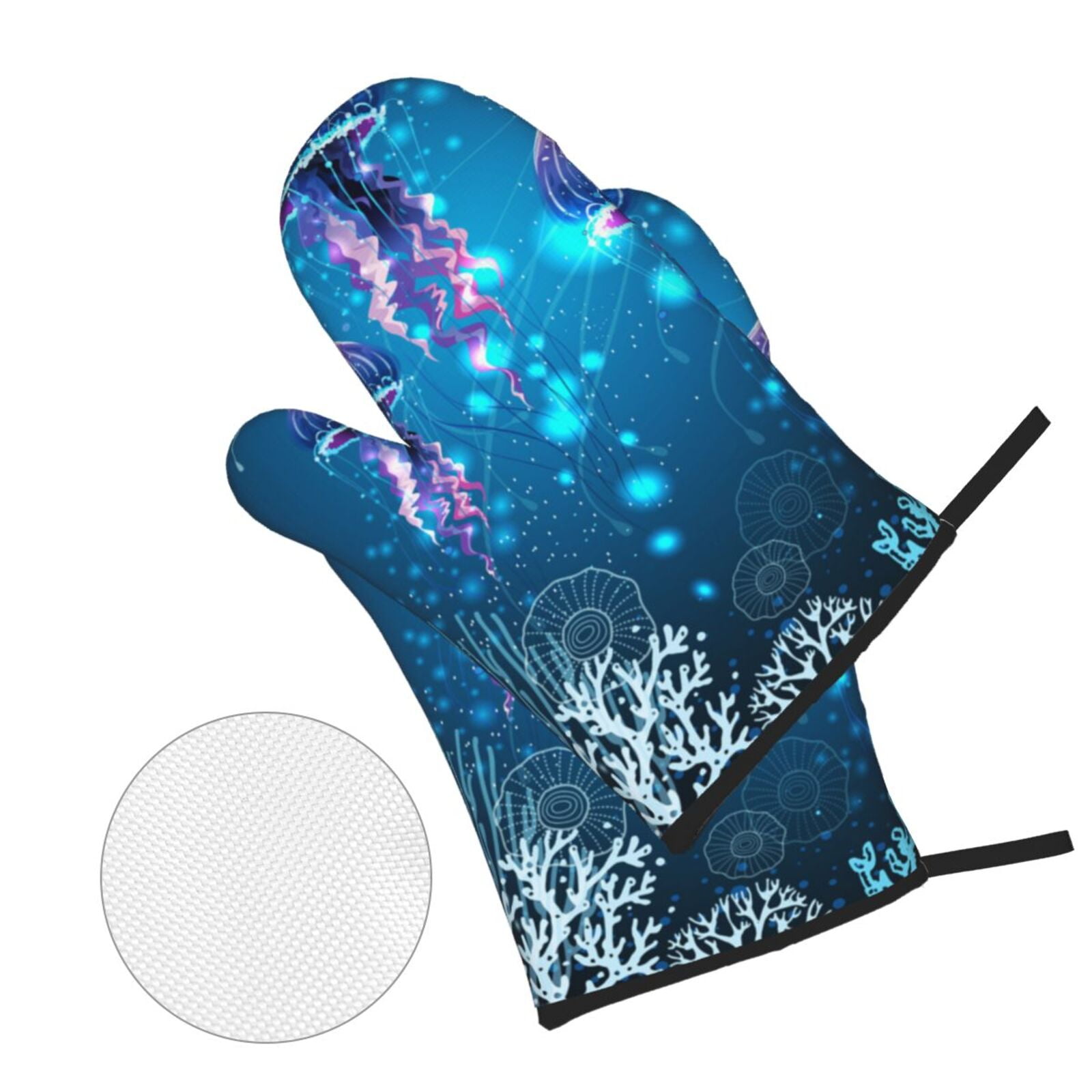 Glowing Vivid Jellyfishes 4Pcs Oven Mitts and Pot Holders Sets Oven Kitchen Gloves Hot Pads for Cooking BBQ Baking Grilling