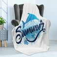 thumbnail image 4 of Dolphin Soft Flannel Fleece Blanket, Abstract Summer Lettering with Fish and Dolphin with Color Splashes Image, Cozy Plush for Indoor and Outdoor Use, 60" x 80", Dark Blue Pale Blue, by Ambesonne, 4 of 5