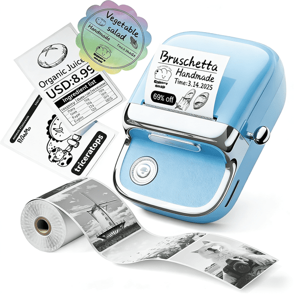 Phomemo M150 Label Maker Machine,2in Barcode Thermal Printer, Bluetooth Portable Label Printer, for Small Business, Clothing Tags & Mailing,Round Gift Stickers(Blue)