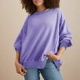 thumbnail image 2 of Patlollav Womens Round Neck Loose Soild Long Sleeve Sweatshirts, 2 of 6