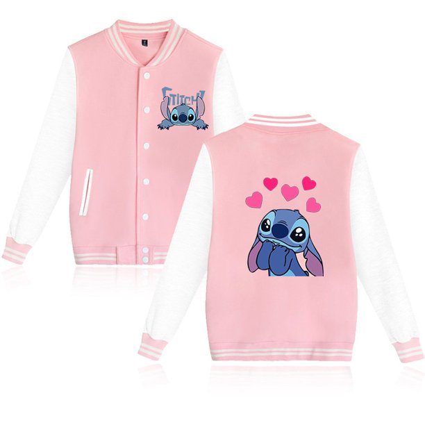 90s Disney Hoodie Lilo Stitch Baseball Jacket Men Women Sweatshirt Kids Boys Girls Harajuku Jackets Streetwear College Coats Y2k140CM Gao Jinjia LED