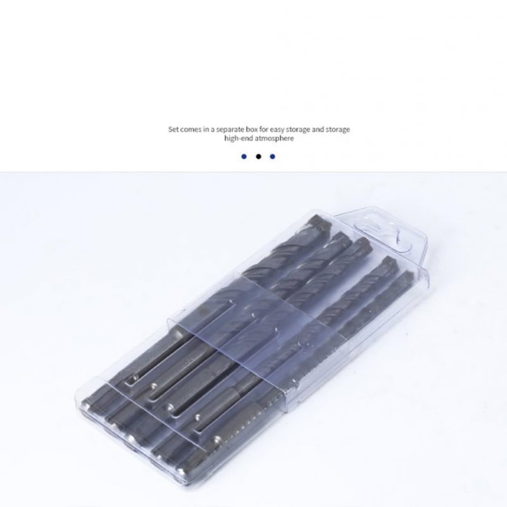 5Pcs SDS-Plus Cemented Carbide Hammer Drill Bit Set 6-8-10-12-14mm Double Flute Cross-head Round Shank