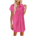 thumbnail image 2 of Savings Up to 50% off Beach Dresses for Women, Women's Summer Button Up Shirt Skirt With A Collar Made Of Cotton And Linen Mini Dress Hot Pink L, 2 of 9