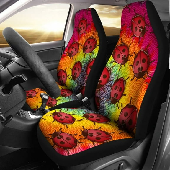 Lady Bug Swirl Car Seat Covers Tie Dye Pack of 2 Universal Front Seat Protective Cover