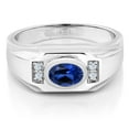 thumbnail image 2 of Gem Stone King Men's 925 Sterling Silver Blue Created Sapphire and White Created Sapphire Ring (1.80 Cttw, Gemstone September Birthstone, Oval 8X6MM,, Size 7), 2 of 3